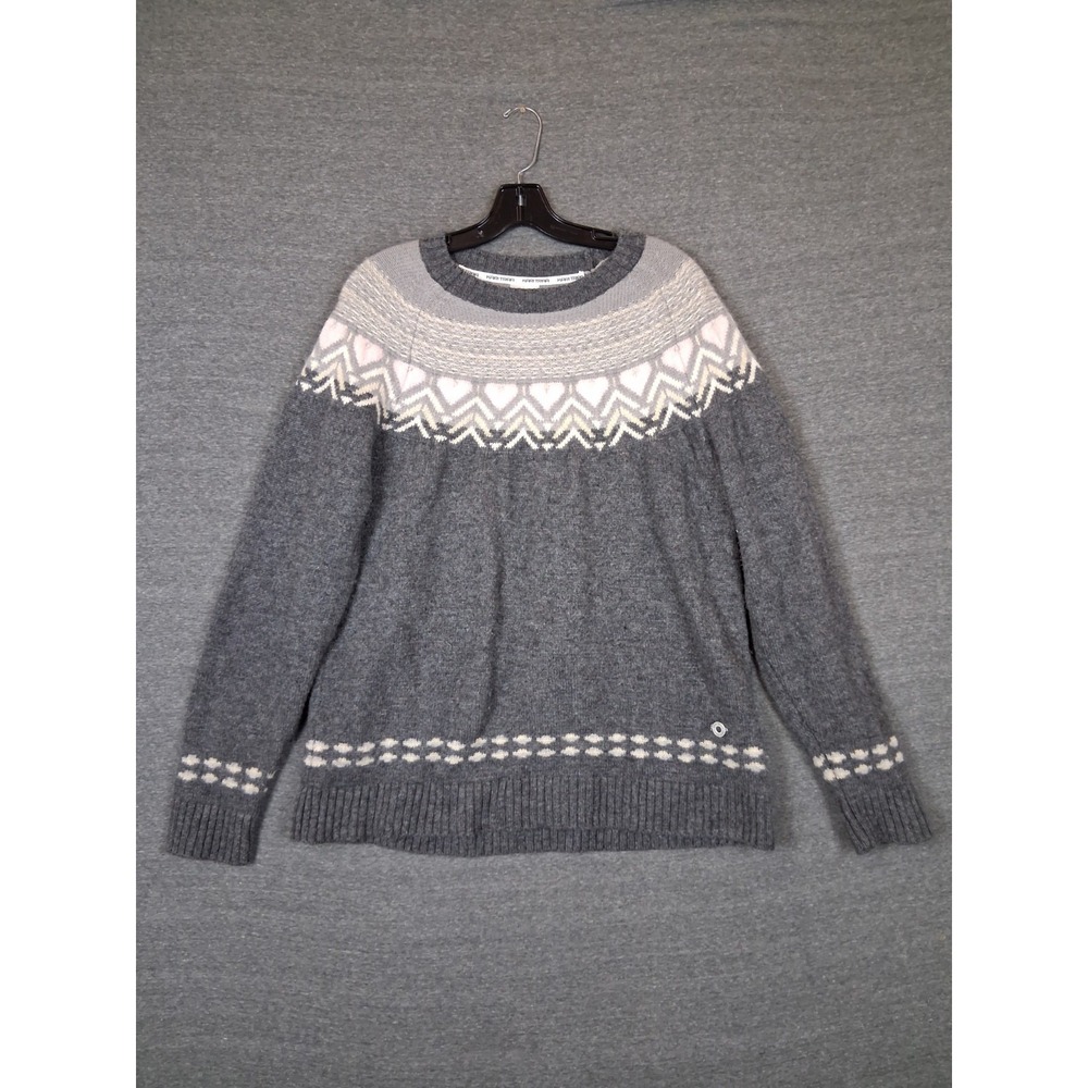 Kari Traa Womens Sweater XL Gray Pink Fair Isel Nordic Wool Cabin Cozy Preppy